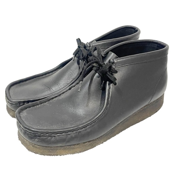 Clarks Wallabee Desert Chukka Boots Mens Size 9.5 M Black Leather Crepe Sole - Picture 1 of 7